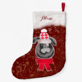 Kleine kersthond met gebreid pet en sjaal kleine kerstsok (Achterkant)