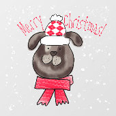 Kleine kersthond met gebreid pet en sjaal raamsticker (Vel)