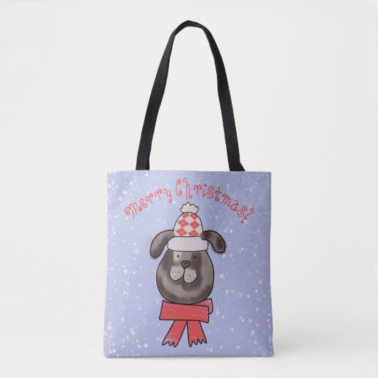 Kleine kersthond met gebreid pet en sjaal tote bag (Voorkant)