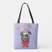 Kleine kersthond met gebreid pet en sjaal tote bag (Achterkant)