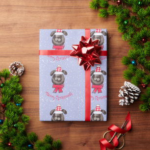 Kleine Kersthond met gebreide muts en sjaal Cadeaupapier