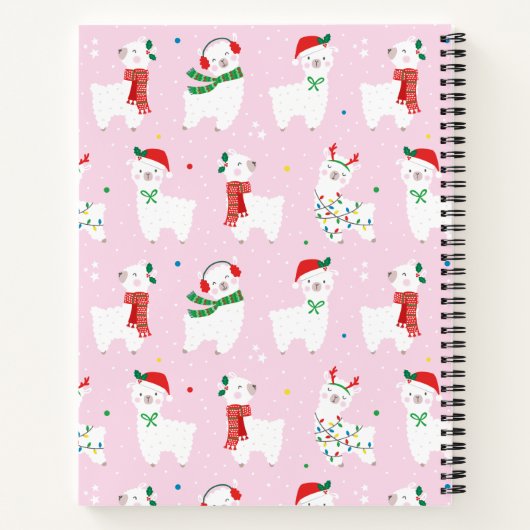 Kleine kerstlama's met lichtroze licht notitieboek (Achterkant)