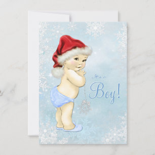 Kleine Kerstman Baby Blauwe Sneeuwvlok Baby Shower Kaart