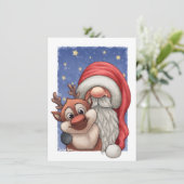 Kleine Kerstman en zijn klein rendier Feestdagenkaart (Staand voorkant)