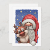 Kleine Kerstman en zijn klein rendier Feestdagenkaart (Voorkant / Achterkant)