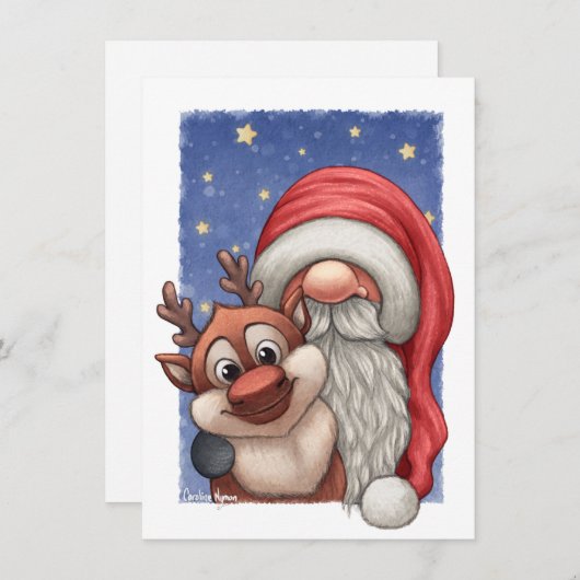 Kleine Kerstman en zijn klein rendier Feestdagenkaart (Voorkant / Achterkant)
