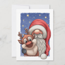 Kleine Kerstman en zijn klein rendier Feestdagenkaart