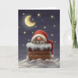Kleine kerstman in een schoorsteen feestdagen kaart