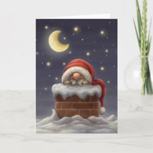 Kleine kerstman in een schoorsteen feestdagen kaart