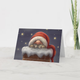 Kleine kerstman in een schoorsteen feestdagen kaart