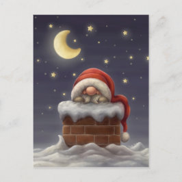 Kleine kerstman in een schoorsteen feestdagenkaart