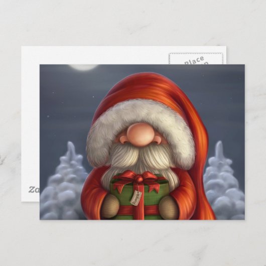 Kleine kerstman met een cadeau feestdagenkaart (Voorkant / Achterkant)