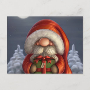 Kleine kerstman met een cadeau feestdagenkaart
