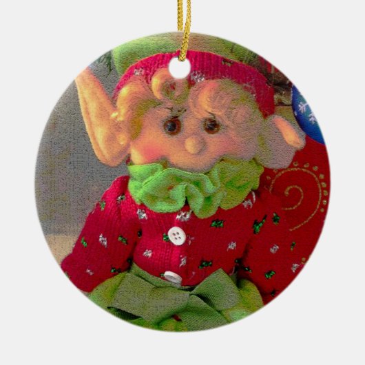 Kleine kerstmeisjes elf keramisch ornament (Voorkant)