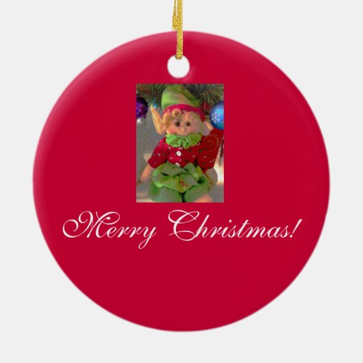 Kleine kerstmeisjes elf keramisch ornament (Achterkant)