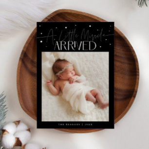 Kleine Kerstmirakel Zwarte Foto Geboorte Aankondiging