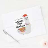 Kleine Kerstmis grappige Llama Santa hoed wensen Ronde Sticker (Envelop)