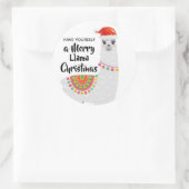 Kleine Kerstmis grappige Llama Santa hoed wensen Ronde Sticker (Tas)