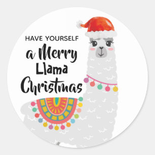 Kleine Kerstmis grappige Llama Santa hoed wensen Ronde Sticker