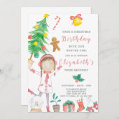 Kleine Kerstmis Meisje Verjaardag Uitnodiging (Voorkant / Achterkant)