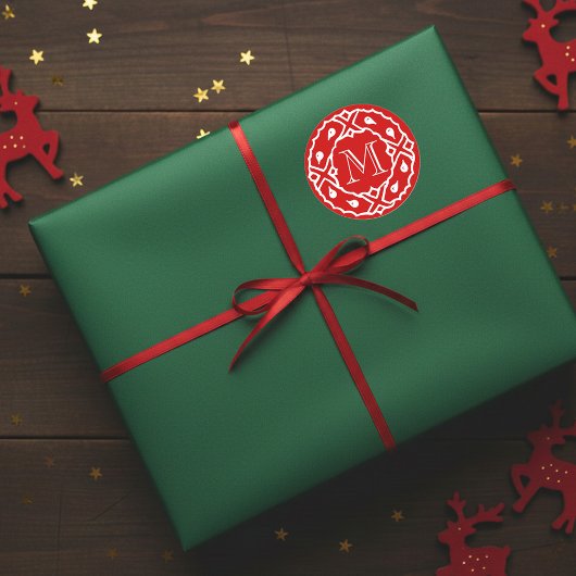 Kleine Kerstmisenvelop verzegeling met krans monog Ronde Sticker