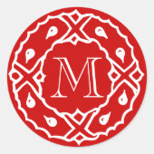 Kleine Kerstmisenvelop verzegeling met krans monog Ronde Sticker (Voorkant)