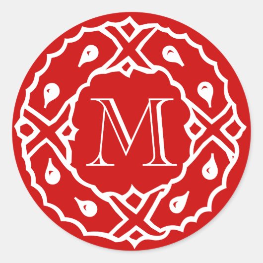 Kleine Kerstmisenvelop verzegeling met krans monog Ronde Sticker (Voorkant)