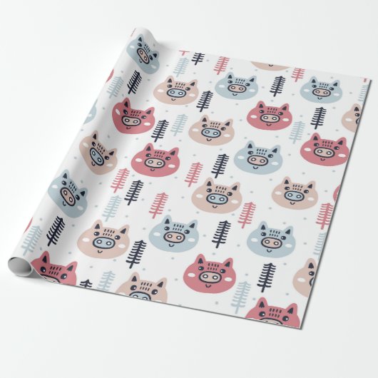 Kleine kerstpiggies | Festive Thaise Varkens Cadeaupapier (Uitgerold)