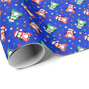 Kleine kerstpinguins Cute Childrens Blue Cadeaupapier