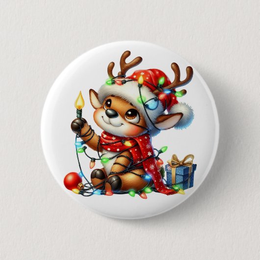 Kleine kerstrenrendiertje ronde button 5,7 cm (Voorkant)
