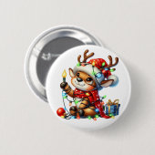 Kleine kerstrenrendiertje ronde button 5,7 cm (Voorkant /achterkant)