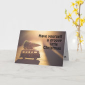 Kleine kerstretro bus, borstelboom kaart (Gele Bloem)