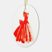 Kleine kerstversiering met rode dress keramisch ornament (Links)