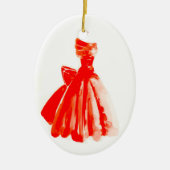 Kleine kerstversiering met rode dress keramisch ornament (Voorkant)