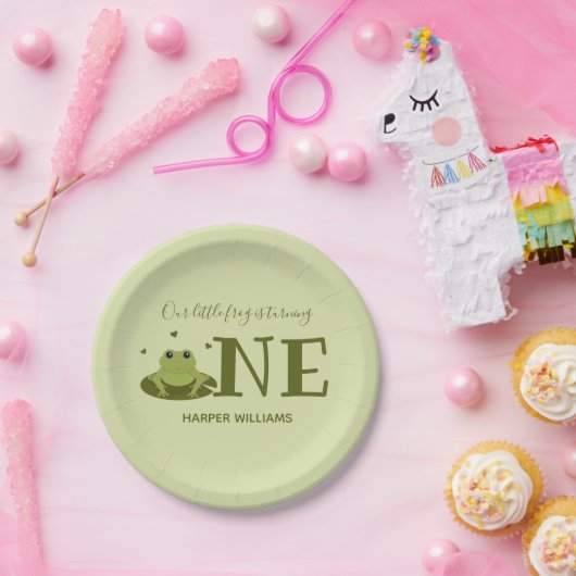 Kleine Kikker Draaien Een Schattig Dier 1e Verjaar Papieren Bordje (Feest)