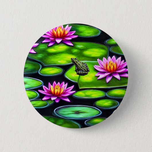 Kleine kikker op Lily Pad Ronde Button 5,7 Cm (Voorkant)