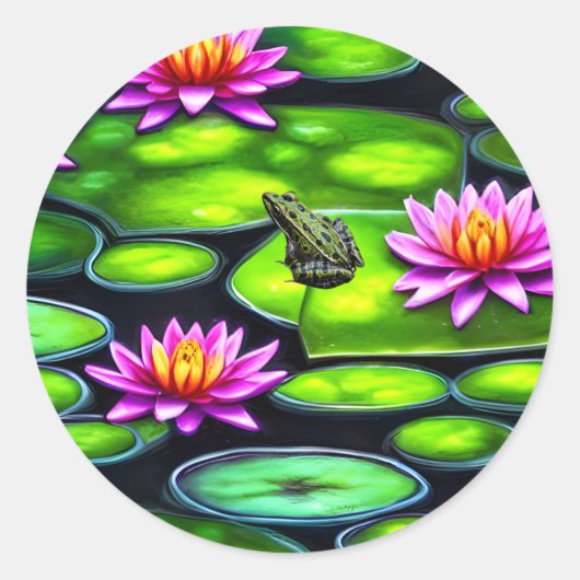 Kleine kikker op Lily Pad Ronde Sticker (Voorkant)