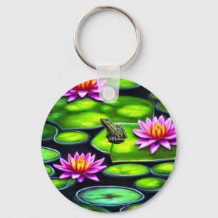 Kleine kikker op Lily Pad Sleutelhanger