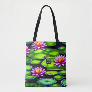 Kleine kikker op Lily Pad Tote Bag