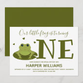 Kleine kikker wordt één leuk dier eerste verjaarda kaart (Voorkant / Achterkant)