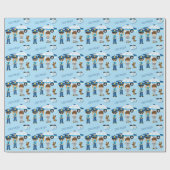 Kleine Kind Cartoon politieman met naam blauw Cadeaupapier (Vlak)