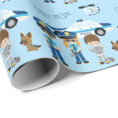 Kleine Kind Cartoon politieman met naam blauw Cadeaupapier (Rol Hoek)