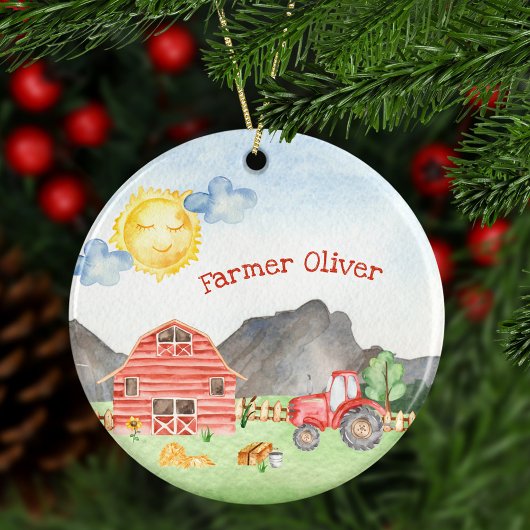 Kleine Kinder boer met voornaam Kerstmis Keramisch Ornament