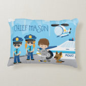 Kleine Kinder Cartoon politieman met voornaam Accent Kussen (Achterkant)