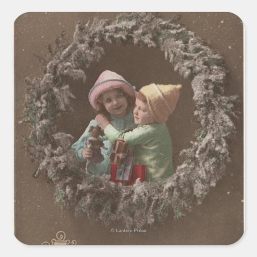 Kleine Kinder Embracing Vierkante Sticker (Voorkant)