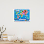 Kleine Kinder geïllustreerde Wereldkaart - 21.33 x Poster (Keuken)