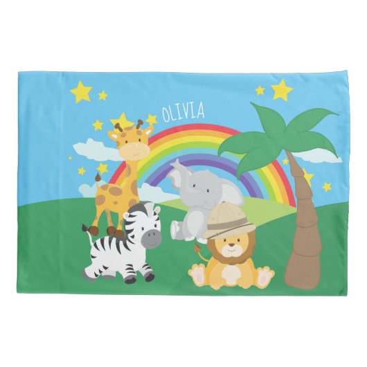 Kleine Kinder Safari-Oerwouden en voornaam Kussensloop (Achterkant)