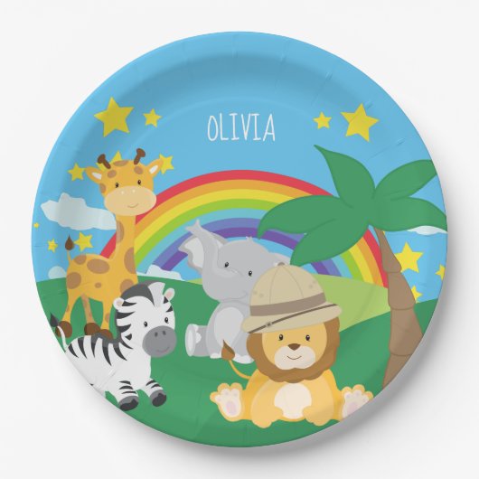 Kleine Kinder Safari-Oerwouden en voornaam Papieren Bordje (Voorkant)