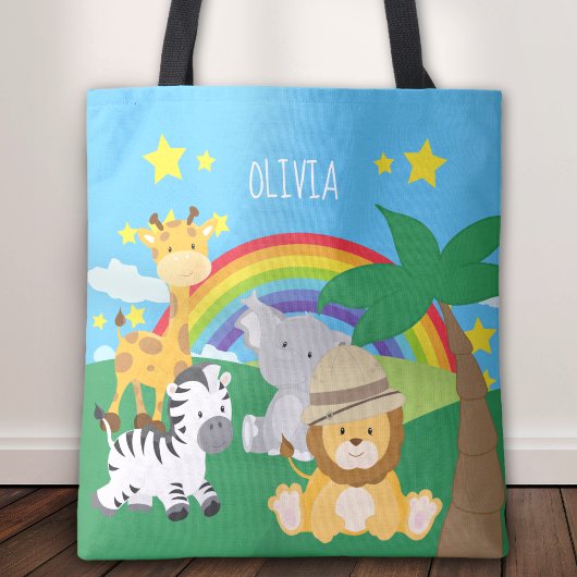 Kleine Kinder Safari-Oerwouden en voornaam Tote Bag