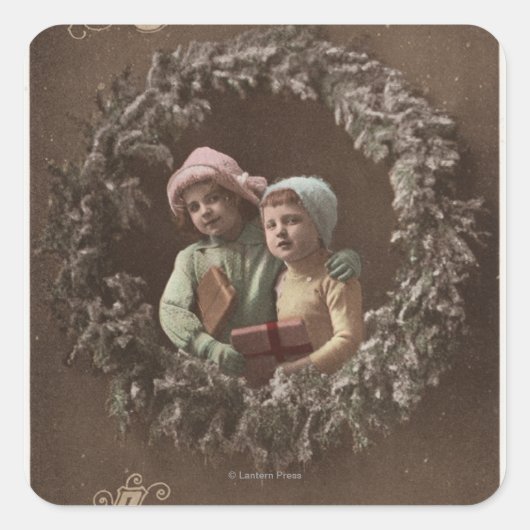 Kleine Kinderen in Armclasp Vierkante Sticker (Voorkant)